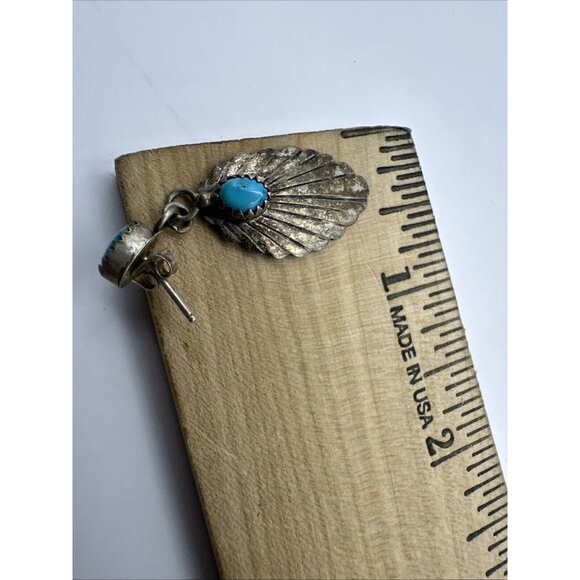 Freddie Wero Navajo Dangle Postback Earrings 925 Sterling Silver Blue Turquoise - Picture 6 of 6